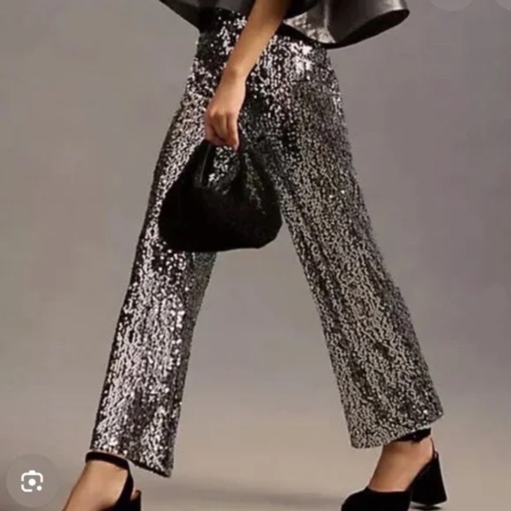 NWT Maeve Anthropologie Colette Cropped Wide Leg Sequin Pants Size 28 $198 - Picture 3 of 7